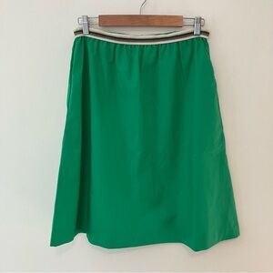 VTG Women’s Green Tennis Midi A-Line Skirt Elastic Ribbon Waist Cotton Preppy Sm